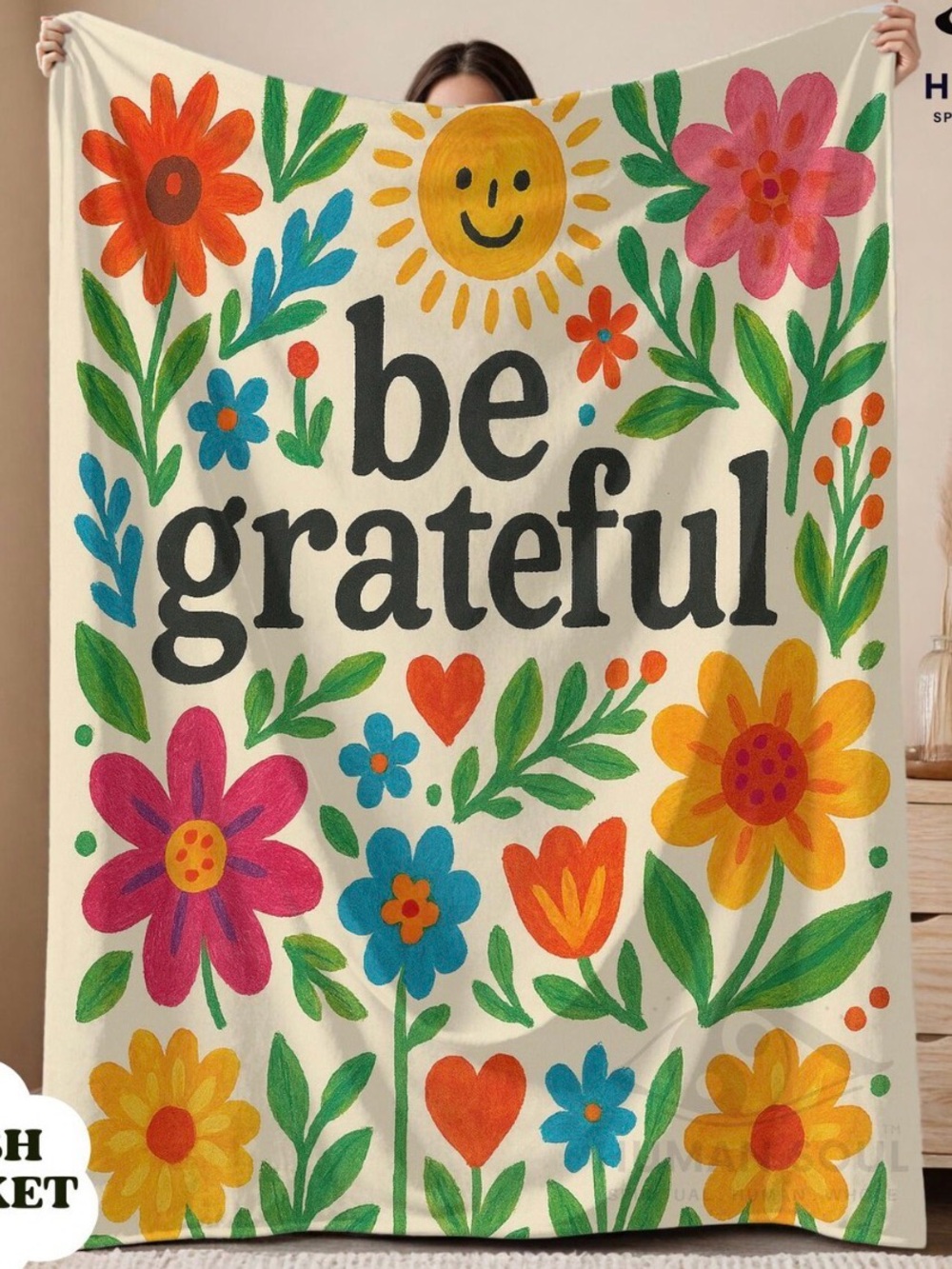 Be Grateful Floral Blanket - Multicolor